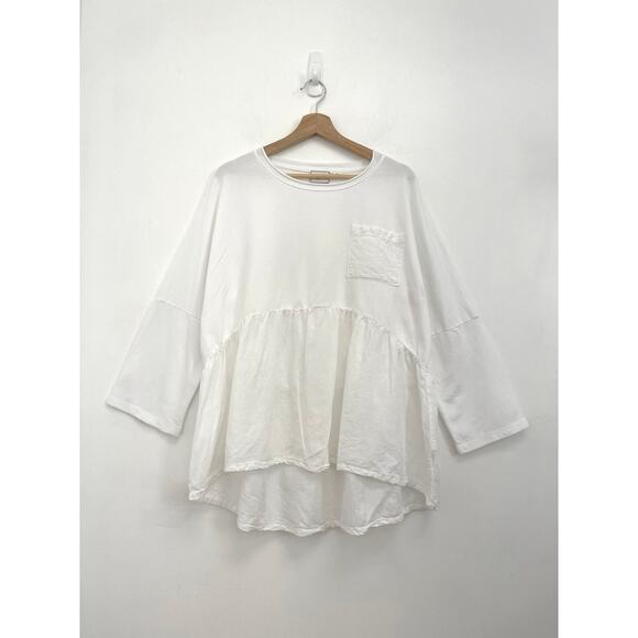 Anthropologie Postmark Mixed Media Cotton Linen Dolman Peplum Hem Flowy Top - L - Picture 10 of 10